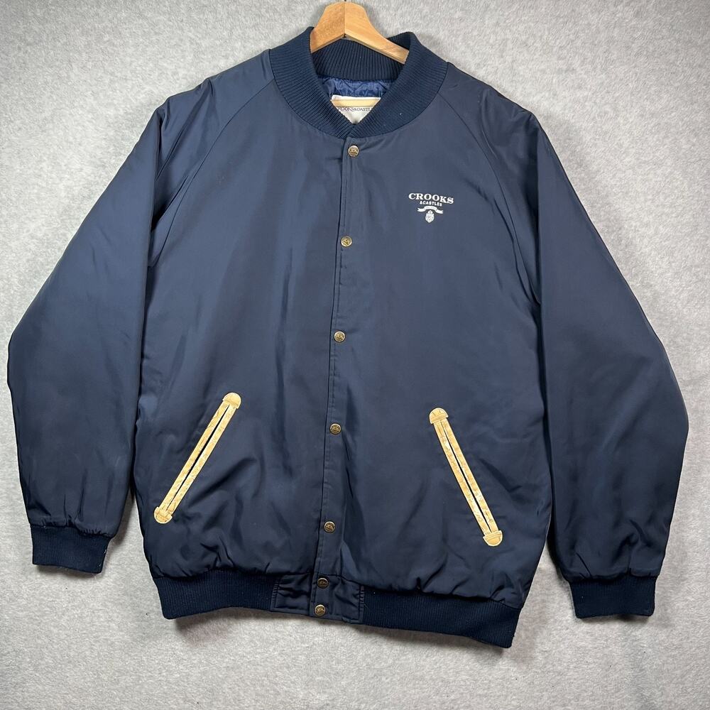 Crooks & Castles Bomber Jacket Men's Size 2XL Navy Blue Snap Up Streetwear